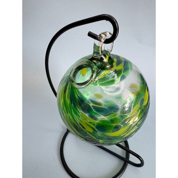 Handcrafted Green & Yellow Swirl Friendship Spirit Glass Ball With Stand - Picture 3 of 6